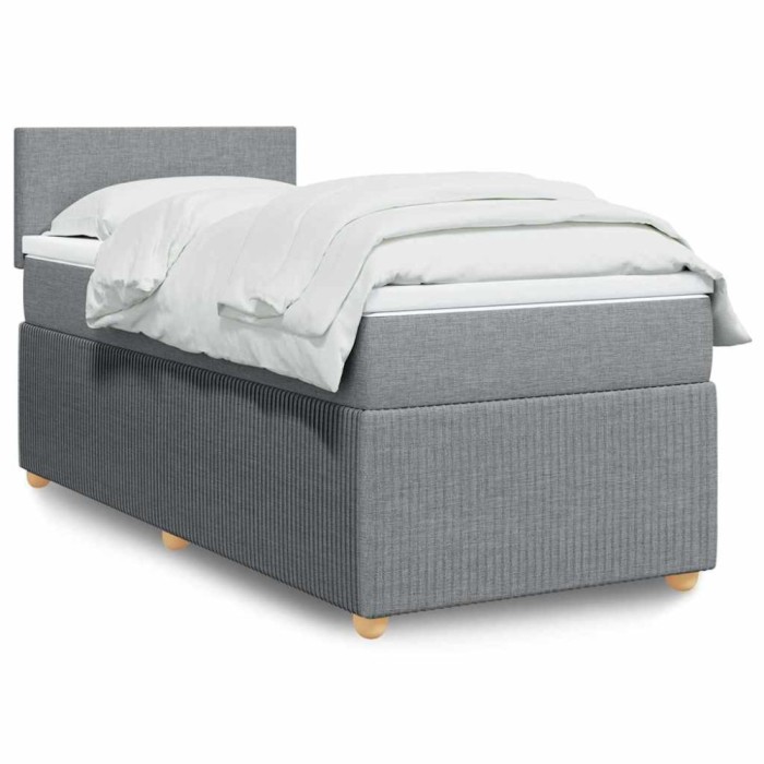 vidaXL Pat box spring cu saltea, gri deschis, 90x200 cm, textil 3289632