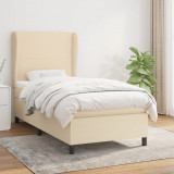 vidaXL Pat box spring cu saltea, crem, 90x200 cm, textil