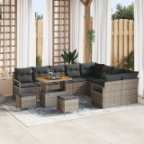 Set de canapea de grădină vidaXL cu 12 piese și perne Gri Ratan Sintetic Acacia, Set de dining de grădină vidaXL cu 3 piese și perne Gri Ratan Sinteti