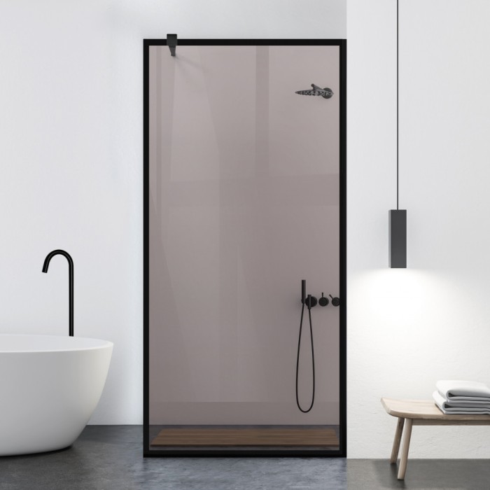 Paravan dus walk-in Aqua Roy Black, model Frame negru, sticla 8 mm bronz, securizata, anticalcar, 90x195 cm
