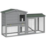 PawHut Cușcă din lemn cu 2 nivele, cu acoperiș din asfalt, tavă detașabilă și scară pentru exterior 150x45x85 cm Gri | Aosom Romania