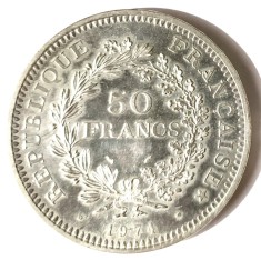FRANTA 50 FRANCI 1974 ARGINT CU PATINA XF AUNC foto