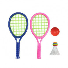 Set 2 rachete badminton pentru copii, cu fluturas si minge - Albastru/roz foto