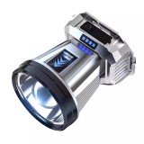 Lanterna power bank led, flippy, cu suport pentru cap, incarcare usb, raza 100-200m, 5w, 3 trepte de lumina, afisaj baterie, argintiu