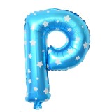 Balon folie metalizata litera p, flippy, 40 cm, cu imprimeu stelute, umflati cu heliu sau aer, ambalaj individual, pai inclus, albastru