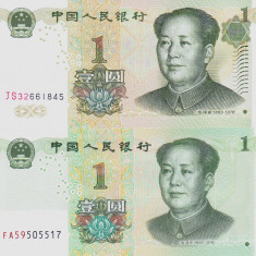 Bancnota China 1 Yuan 1999 si 2019 - P895/New UNC ( set x2 )