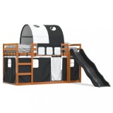 Cumpara ieftin Pat supraetajat cu tobogan si perdele, alb si negru, 90x200 cm