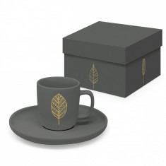 Set ceasca cu farfurioara Espresso - Pure Gold Leaves Anthracite Matte