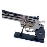 Bricheta Pistol Anti-Vant Tip Revolver, Negru, Marime Naturala, Scara 1 la 1, 26 cm, 350 Grame, Gloante, Suport