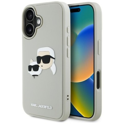 Husa pentru iPhone 16 - Karl Lagerfeld 3D Design (KLHCP16SRBCKCHLE) - Beige Rubber Karl&amp;amp;Choupette foto