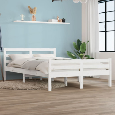 vidaXL Cadru de pat, alb, 160x200 cm, lemn masiv foto