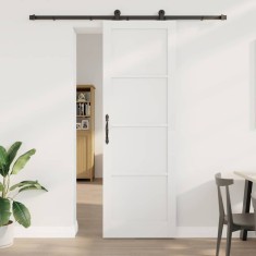 vidaXL Ușă Glisantă Alb și negru 78 x 232 cm Lemn de pin solid și oțel