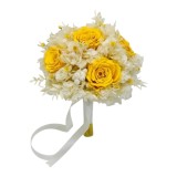 Buchet flori criogenate cu trandafiri, hortensie, plante stabilizate delicate, alb-galben, ideal pentru nunta sau cadou