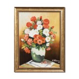 Tablou vaza cu flori pictat manual inramat, Parfum de sarbatoare, 45x35cm ulei pe panza