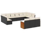 Set mobilier de gradina cu perne, 13 piese, negru, poliratan