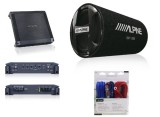 Pachet subwoofer Alpine SWT-12S4 Subwoofer tub 30cm (12, &sup3;) + BBX-T600 Amplificator auto 2 canale + 350940 kit cabluri Aiv 10mm &sup2;