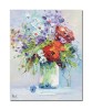 Tablou vaza cu flori multicolore pictat manual, Ikebana, 50x40cm ulei pe panza in cutit, Valentin Pop