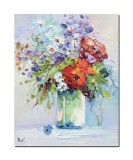 Tablou vaza cu flori multicolore pictat manual, Ikebana, 50x40cm ulei pe panza in cutit, Valentin Pop