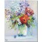 Tablou vaza cu flori multicolore pictat manual, Ikebana, 50x40cm ulei pe panza in cutit, Valentin Pop