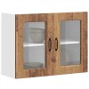 vidaXL Dulap Bucătărie Kalmar Lemn Vechi 80x31x60cm, Ușă Sticlă, Rafturi, Maro, Lemn Prelucrat, Depozitare Multifuncțională
