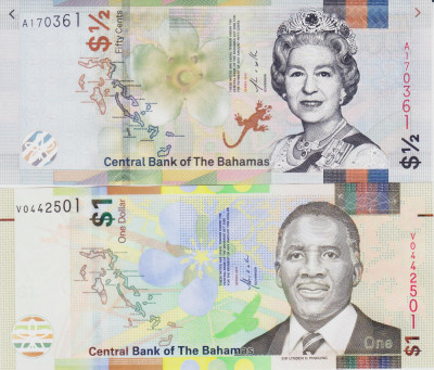 Bancnota Bahamas 1/2 si 1 Dolar 2017/19 - PNew UNC ( set x2 ) foto