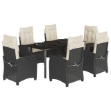 Cumpara ieftin Set mobilier de gradina cu perne, 7 piese, negru, poliratan