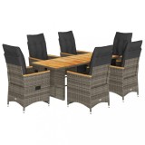 Cumpara ieftin Set bistro de gradina cu perne, 7 piese, gri, poliratan