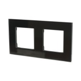 Cumpara ieftin Rama dubla pentru priza si intrerupator, sticla, 8.6 x 15.7 x 1 cm, negru