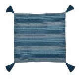 Fată de pernă decorativă din bumbac, petrol cu dungi și ciucuri, 42x45cm, CMCLASS