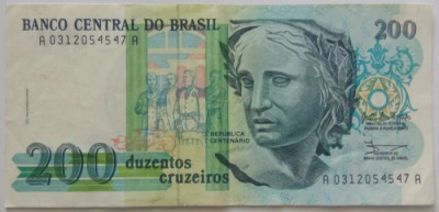 Bancnota - Brazilia - 200 Cruzeiros 1992 foto