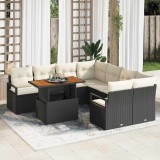 Cumpara ieftin Set de sofa de grădină cu pernă 9 pcs Negru și Crem Mare