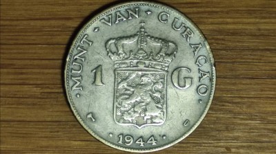 R10 Curacao -moneda de argint rara an unic- 1 gulden 1944 - Wilhelmina - tiraj 500k foto