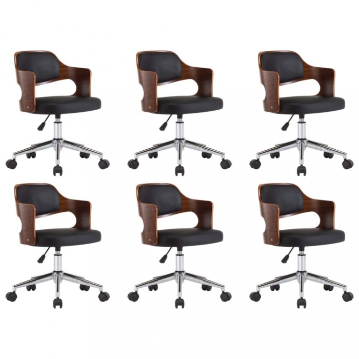 Scaune pivotante, 6 buc. negru, lemn curbat &amp; piele ecologica