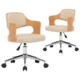 Cumpara ieftin Scaune pivotante de masa, 2 buc., crem, lemn curbat &amp; piele eco