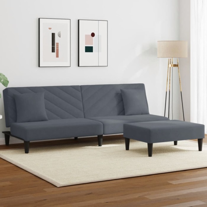 vidaXL Set canapea cu perne, 2 piese, gri &icirc;nchis, catifea