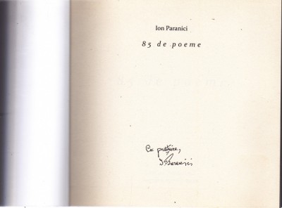 AMS - ION PARANICI - 85 DE POEME ( AUTOGRAF) foto