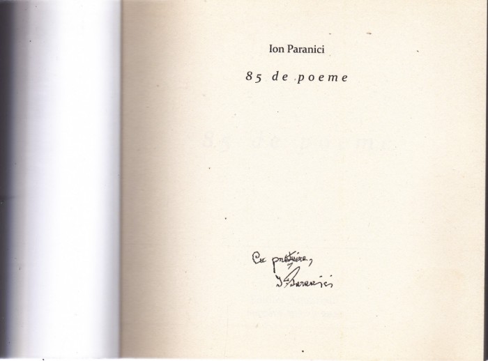 AMS - ION PARANICI - 85 DE POEME ( AUTOGRAF)