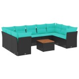 Cumpara ieftin Set canapele de gradina cu perne, 10 piese, negru, poliratan