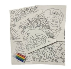 Set de Colorat Printesa Sirena, 5 foi de desenat, 4 carioci colorate