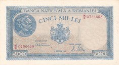 Bancnote Rom&acirc;nia - 5000 lei 1945 decembrie - seria O756698 filigran vertical