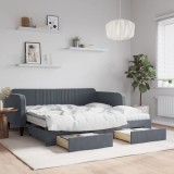 vidaXL Pat de zi cu extensie și sertare, gri &icirc;nchis, 90x190cm catifea