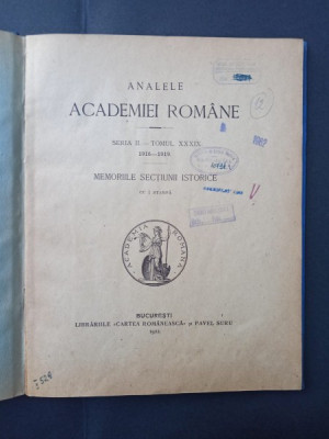 Analele Academiei Romane - Memoriile Sectiunii Istorice 1916-1919 foto