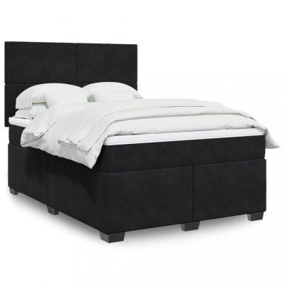 vidaXL Pat box spring cu saltea, negru, 140x190 cm, catifea 3290902 foto
