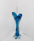Vază solifleur, polilobată, cased crystal albastru saphire, suflată manual, anii 50-60 - Murano, Italy
