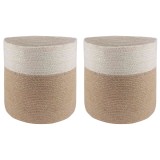 vidaXL Set de Ghivece pentru Plante 2 pcs Natural și Alb &Oslash; 28 x 28 cm 42012247