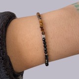 Bratara reglabila argintie turmalina neagra si ochi de tigru - Protectie, forta, impamantare