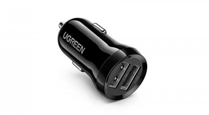 Ugreen 2x &icirc;ncărcător auto dublu USB 24W 4.8A - negru (50875)