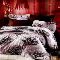 Lenjerie de pat pentru o persoana cu husa elastic pat si fata perna dreptunghiulara, Nature, bumbac ranforce, gramaj tesatura 120 g/mp, multicolor
