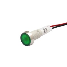 Indicator LED incastrat de panou din plastic, 10mm, 2 fire 20cm, verde, 12-24V DC, IP65, FL1P-10NW-4-GREEN