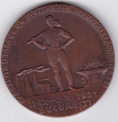 Medalie Expozitia si targul de mostre ale Industriei romanesti Ferdinand 1921 foto